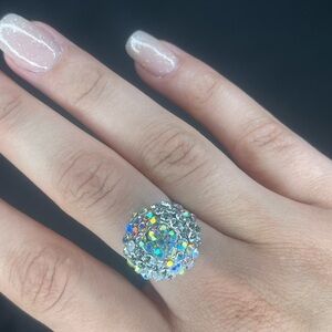 Elegant Adjustable Silver Rhinestone Ring